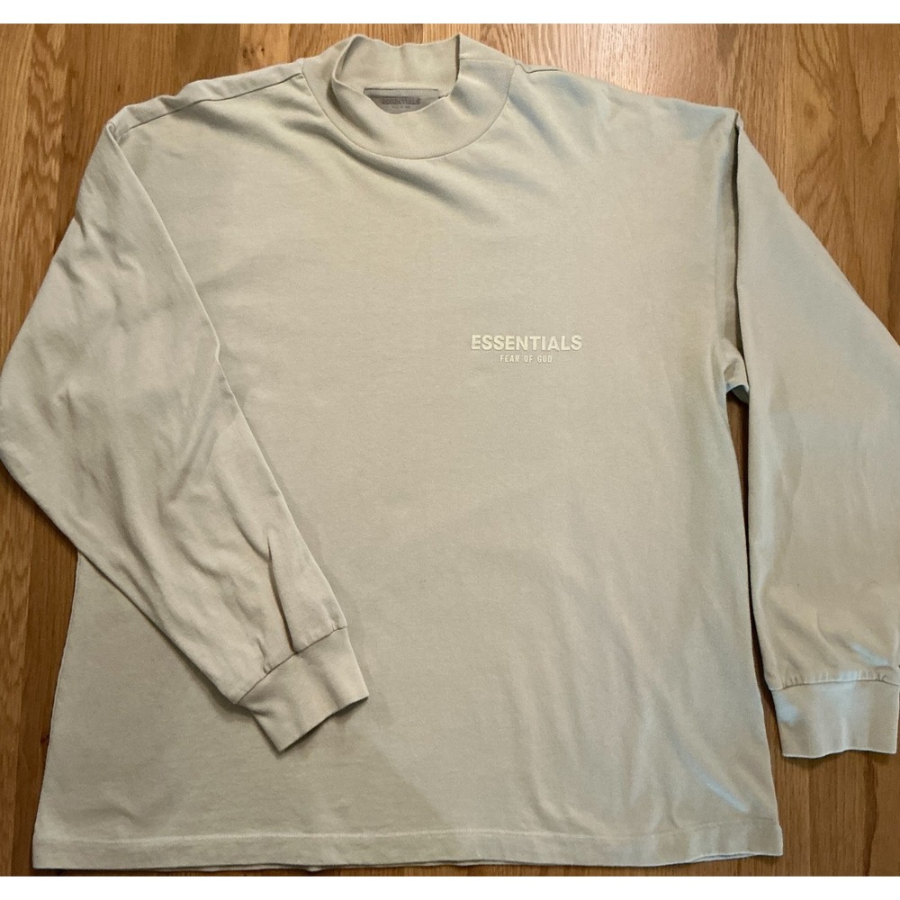 Fear of God Essentials Mock Neck Long Sleeve T Shirt Small Taupe Oversized Logo